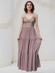Mauve A Line Spaghetti Straps Sleeveless Floor Length Dress