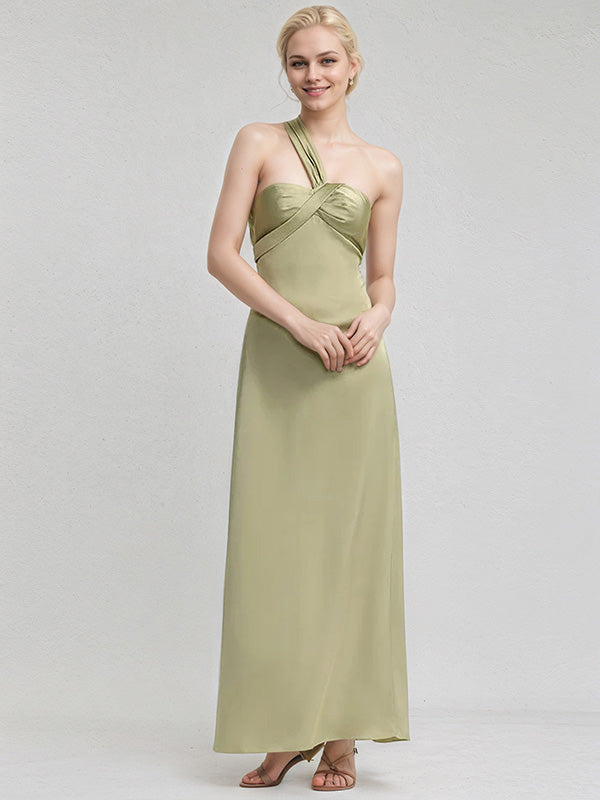 Sage Green Satin Trumpet/Mermaid One Shoulder Sleeveless Floor Length Bridesmaid Dress