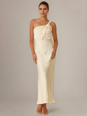 Yellow Satin Sheath/Column One Shoulder Ankle Length Bridesmaid Dresses