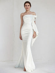 White Trumpet/Mermaid Chiffon Off the Shoulder Sleeveless Floor Length Dress