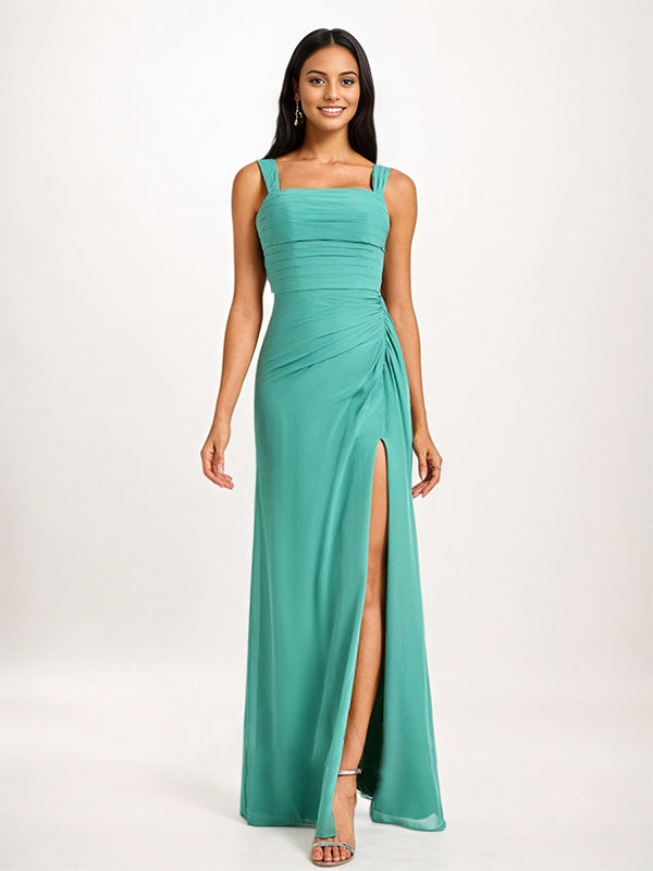 A-line Square Floor length Jersey Gown Ocean Blue