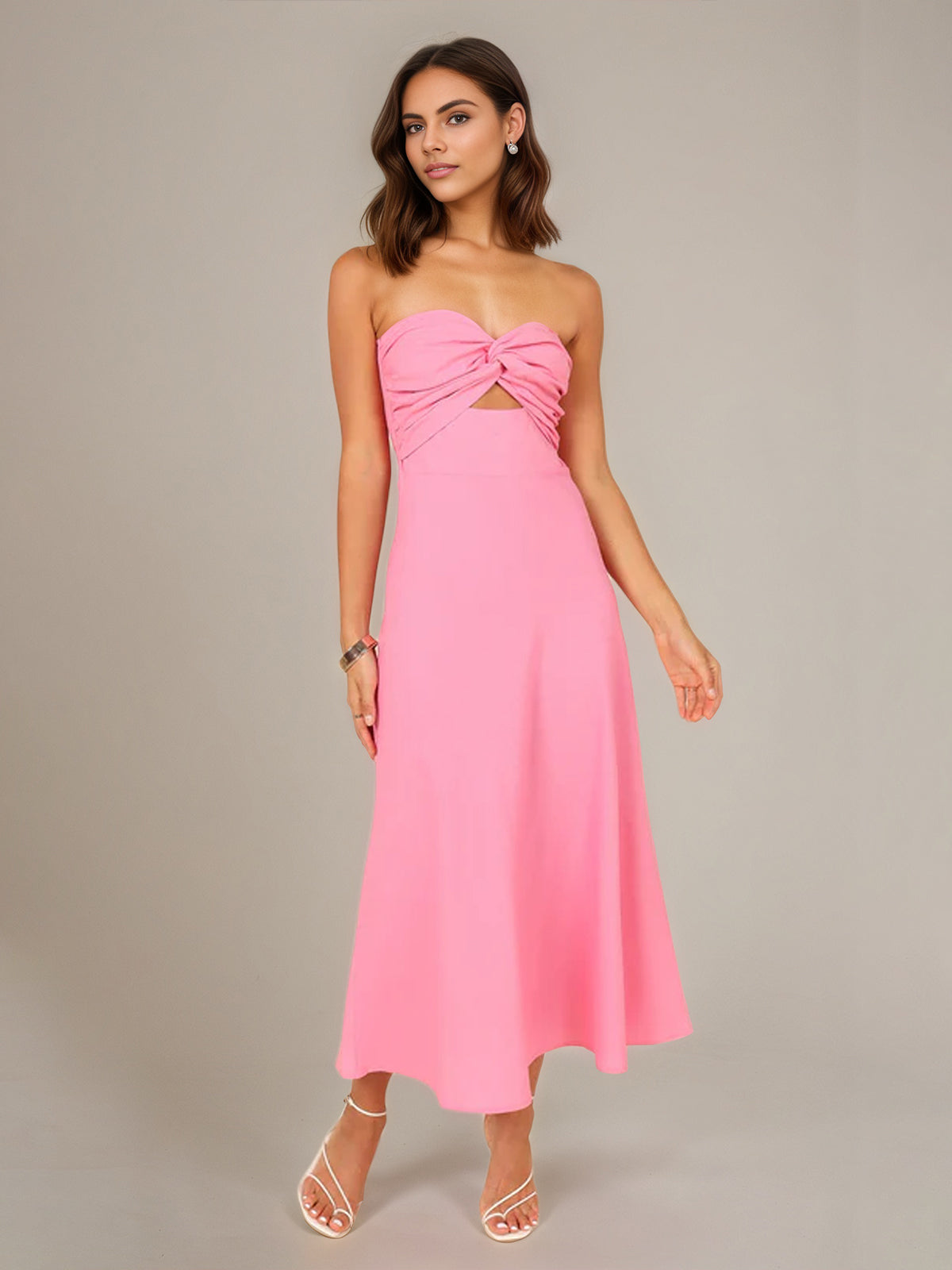Pink Chiffon A Line Off The Shoulder Sleeveless Ankle Length Bridesmaid Dress