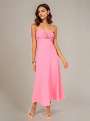 Pink Chiffon A Line Off The Shoulder Sleeveless Ankle Length Bridesmaid Dress