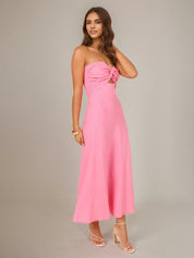 Pink Chiffon A Line Off The Shoulder Sleeveless Ankle Length Bridesmaid Dress