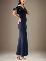 Trumpet/Mermaid Stretch Crepe Off The Shoulder Short Sleeves Ankle Length Dress