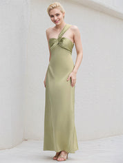 Sage Green Satin Trumpet/Mermaid One Shoulder Sleeveless Floor Length Bridesmaid Dress