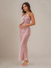 Dusty Rose Satin Sheath/Column One Shoulder Sleeveless Ankle Length Bridesmaid Dress