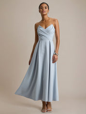 Powder Blue A Line Stretch Crepe Sweetheart Ankle Length Dress