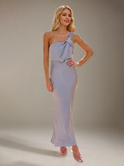 Steel Blue Satin Sheath/Column One Shoulder Ankle Length Bridesmaid Dresses