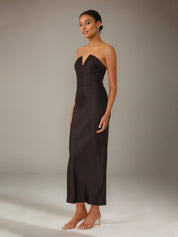 Black Satin Sheath/Column V Neck Ankle Length Bridesmaid Dresses