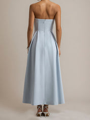 Powder Blue A Line Stretch Crepe Sweetheart Ankle Length Dress