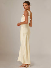 Yellow Satin Sheath/Column One Shoulder Ankle Length Bridesmaid Dresses