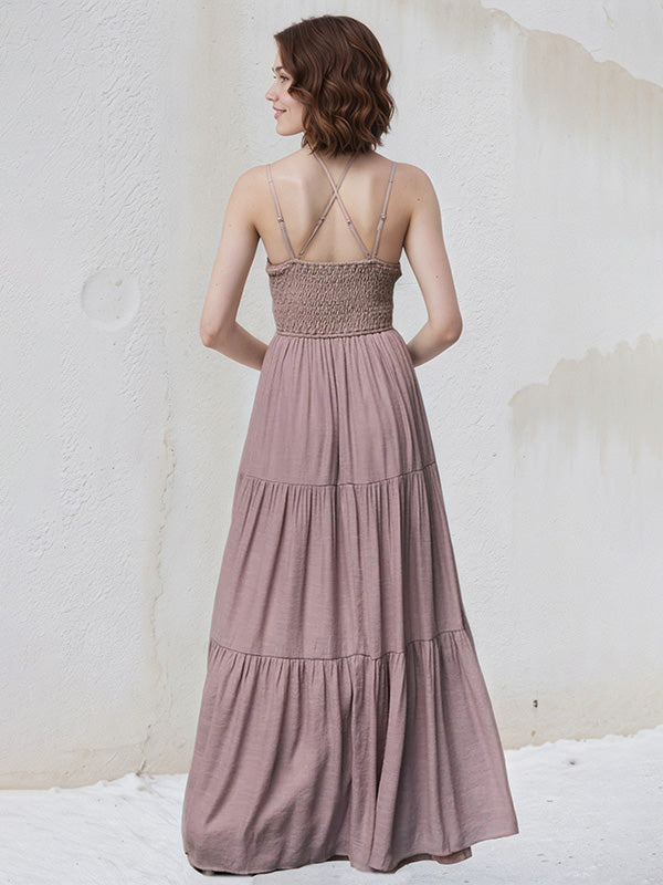 Mauve A Line Spaghetti Straps Sleeveless Floor Length Dress