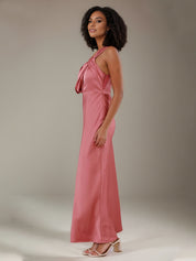 Rose Pink Satin Sheath/Column One Shoulder Ankle Length Bridesmaid Dresses