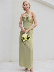 Sage Green Satin Trumpet/Mermaid One Shoulder Sleeveless Floor Length Bridesmaid Dress
