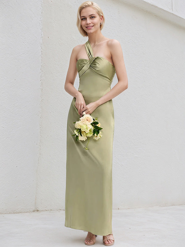Sage Green Satin Trumpet/Mermaid One Shoulder Sleeveless Floor Length Bridesmaid Dress
