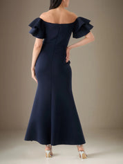 Trumpet/Mermaid Stretch Crepe Off The Shoulder Short Sleeves Ankle Length Dress