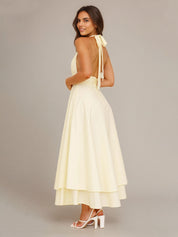 Lemon Chiffon A Line Halter Neck Sleeveless Ankle Length Bridesmaid Dress