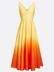Orange Ombre Classic V Neck Sleeveless A-Line Midi Dress