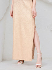 Champagne Sheath/Column Satin One Shoulder Sleeveless Ankle Length Dress With Slit