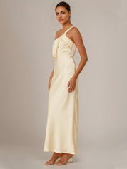 Yellow Satin Sheath/Column One Shoulder Ankle Length Bridesmaid Dresses