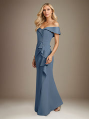 Steel Blue Trumpet/Mermaid Stretch Crepe Off The Shoulder Sleeveless Floor Length Dress