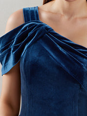 Royal Blue Trumpet/Mermaid Velvet One Shoulder Sleeveless Floor Length Dress