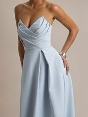 Powder Blue A Line Stretch Crepe Sweetheart Ankle Length Dress