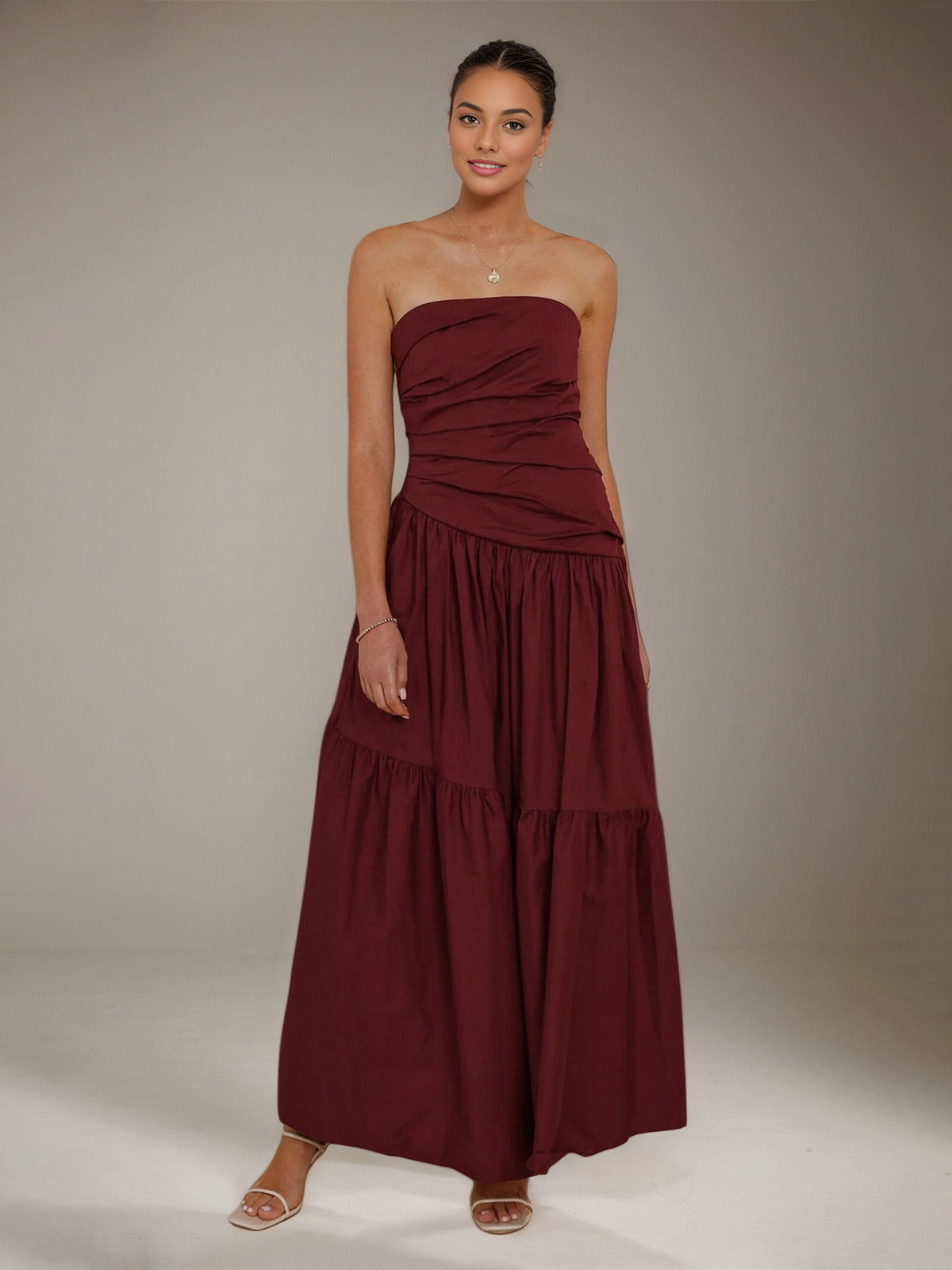 Burgundy A Line Off The Shoulder Sleeveless Ankle Length Bridesmaid Dresses