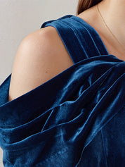 Royal Blue Trumpet/Mermaid Velvet One Shoulder Sleeveless Floor Length Dress