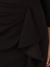 Black Chiffon Off the Shoulder 3/4 Sleeves Ankle Length Mother of the Bride Dress