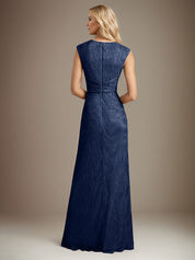 Dark Navy A Line Chiffon V Neck Sleeveless Floor Length Dress With High Slit