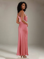 Rose Pink Satin Sheath/Column One Shoulder Ankle Length Bridesmaid Dresses