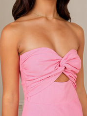 Pink Chiffon A Line Off The Shoulder Sleeveless Ankle Length Bridesmaid Dress