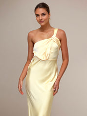Yellow Satin Sheath/Column One Shoulder Ankle Length Bridesmaid Dresses