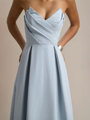 Powder Blue A Line Stretch Crepe Sweetheart Ankle Length Dress