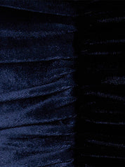 Dark Royal Blue Velvet Halter Neck Sleeveless Asymmetrical Length Dress