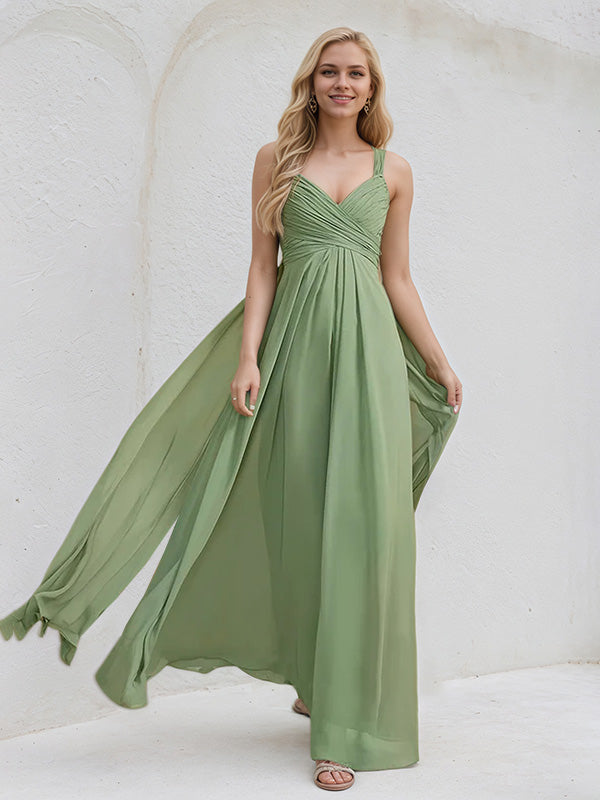 Dreamylily Women Basil A-Line V-Neck Floor-Length Chiffon Bridesmaid Dress With Ruffle Dreamylily Women Basil A-Line V-Neck Floor-Length Chiffon Bridesmaid Dress With Ruffle