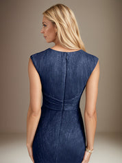 Dark Navy A Line Chiffon V Neck Sleeveless Floor Length Dress With High Slit