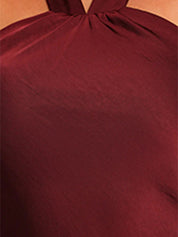 Plum Satin Sheath/Column Halter Neck Sleeveless Ankle Length Bridesmaid Dresses