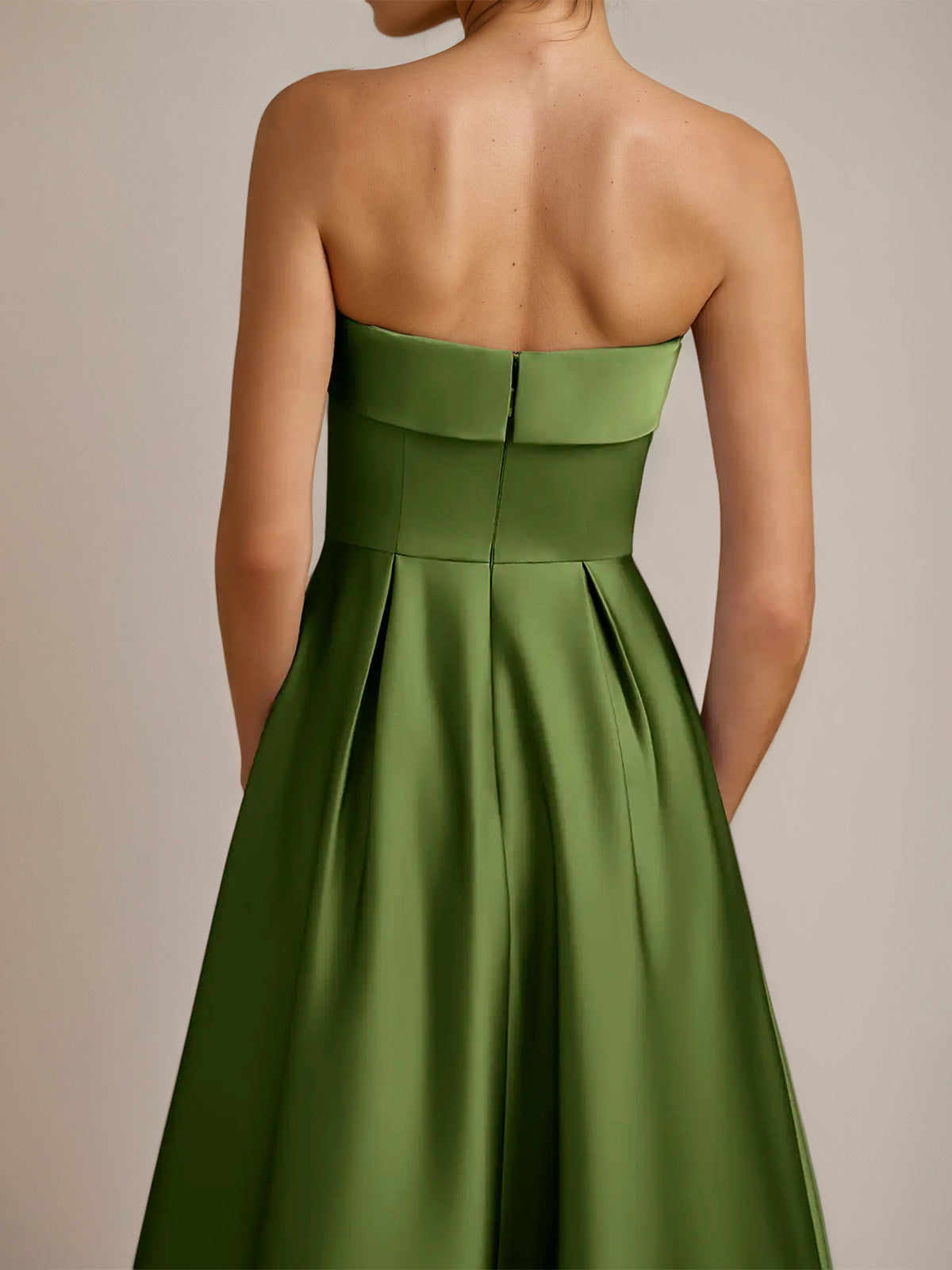 Green Satin A Line Off The Shoulder Sleeveless Ankle Length Bridesmaid Dress