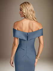 Steel Blue Trumpet/Mermaid Stretch Crepe Off The Shoulder Sleeveless Floor Length Dress