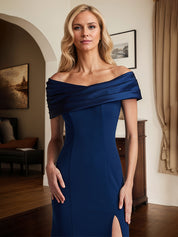 Royal Blue Sheath/Column Off The Shoulder Mother of the Bride Dress With High Slit