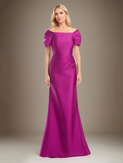 Trumpet/Mermaid Short Sleeves Floor Length Satin Mother Of The Bride Dress