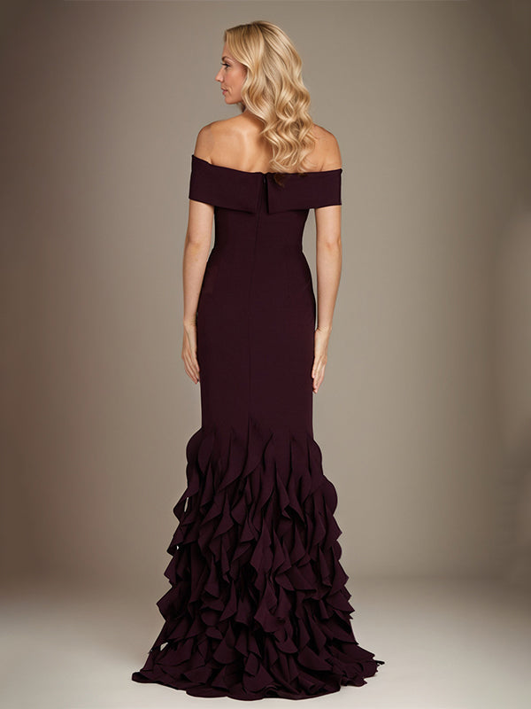Trumpet/Mermaid Off the Shoulder Sleeveless Floor Length Chiffon Mother Of The Bride Dress With Ruffles