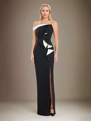 Black Sheath/Column Off The Shoulder Stretch Crepe Mother Of The Bride Dress With High Slit