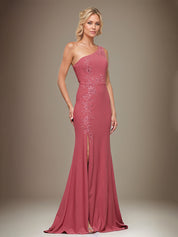 Trumpet/Mermaid One Shoulder Sleeveless Chiffon Mother Of The Bride Dress With Appliques