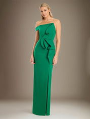 Black Sheath/Column Off The Shoulder Stretch Crepe Mother Of The Bride Dress With High Slit