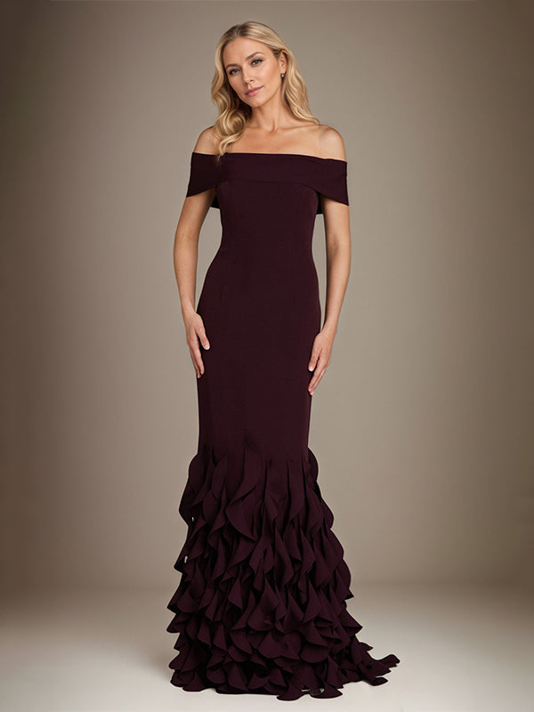 Trumpet/Mermaid Off the Shoulder Sleeveless Floor Length Chiffon Mother Of The Bride Dress With Ruffles