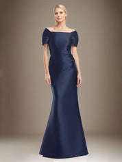 Trumpet/Mermaid Short Sleeves Floor Length Satin Mother Of The Bride Dress